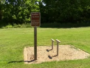 Exercise stations throughout Doubs Meadow Park