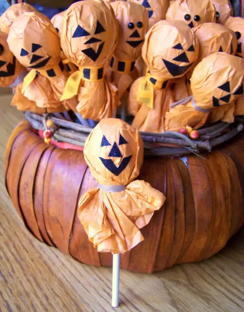 Lollipops with Jack O Lantern Faces