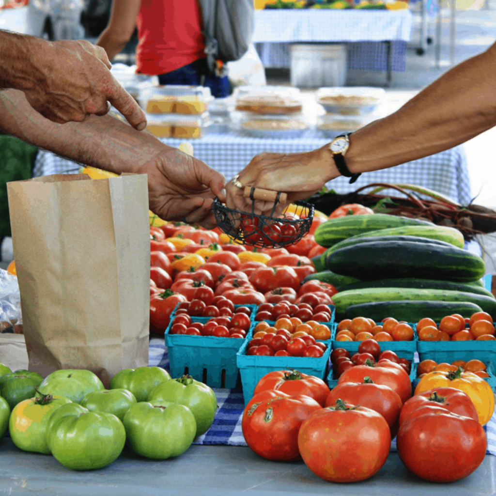 Fresh produce and local vendors at a Frederick summer farmers market