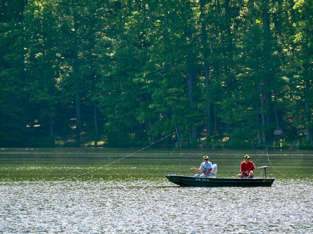 Boating, Swimming and hiking at Cunningham Falls State Park near Frederick, Maryland