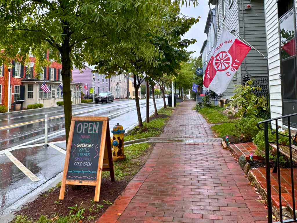 Rainy day coffee shop 5 West Cafe in Frederick County, Maryland during summer
