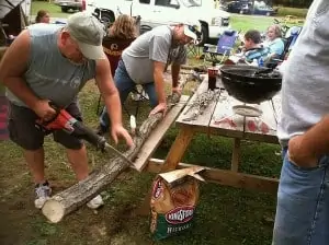 Cutting wood for the campfire