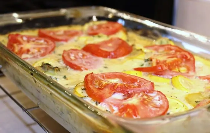 Layer ingredients in a rectangular baking dish