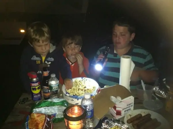 Lanterns and candles are necessary when eating in the dark while camping