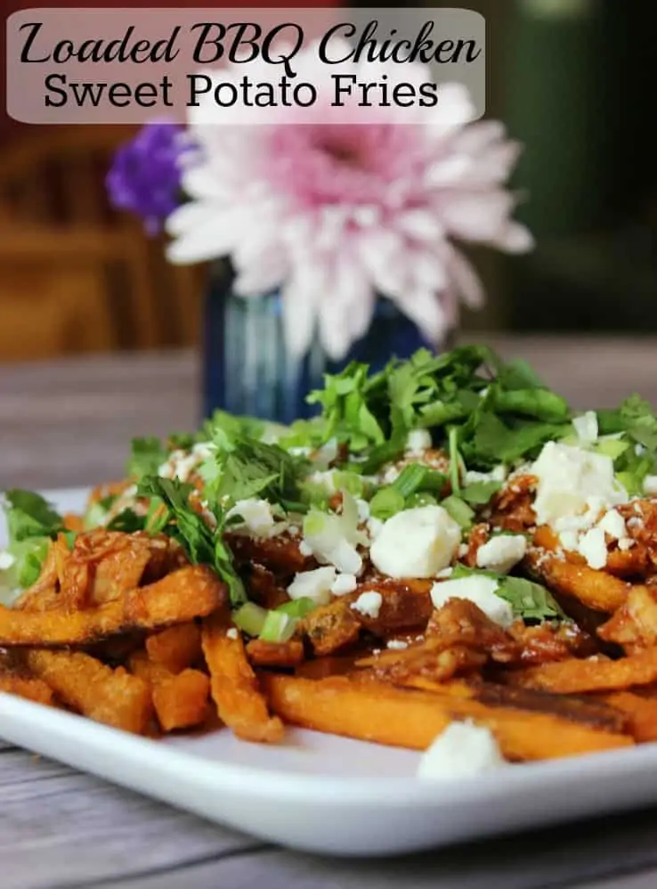 Loaded Sweet Potato Fries with Shredded BBQ Chicken