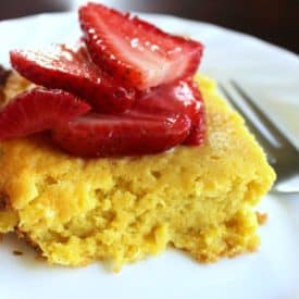 Sweet Corn Pudding with Macerated Strawberries