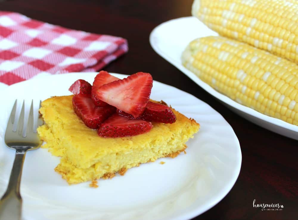 Sweet Corn Pudding with Macerated Strawberries