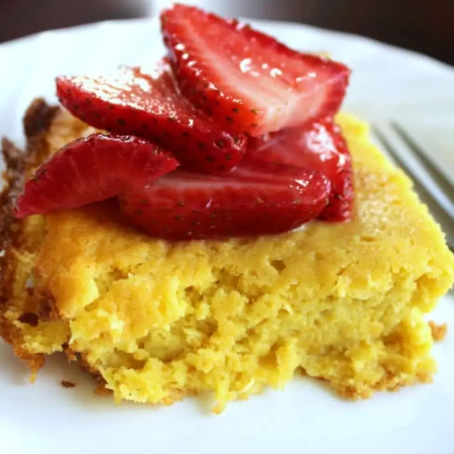 Sweet Corn Pudding Recipe with Macerated Strawberries
