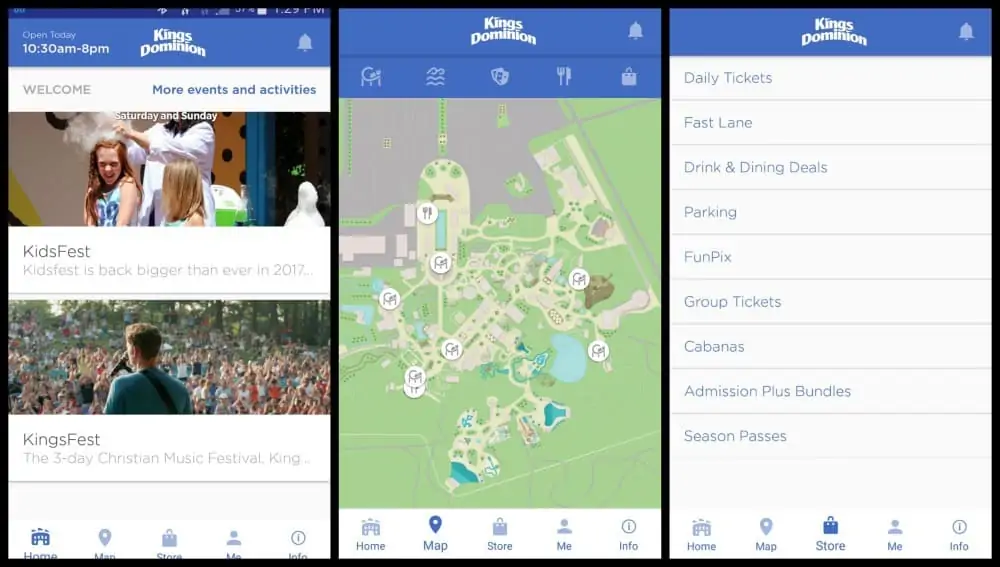 A screenshot showing a map from the Kings Dominion app. 