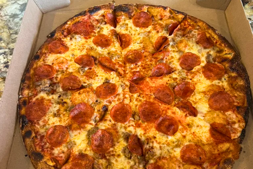 Brick-oven pizza from Laurienzo Brick Oven Cafe in Hyattstown, Maryland