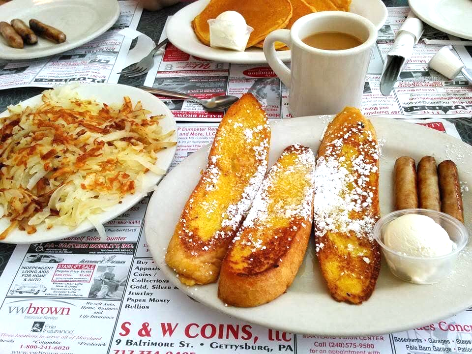 French toast and sausage links at Mountain View Diner in Frederick MD