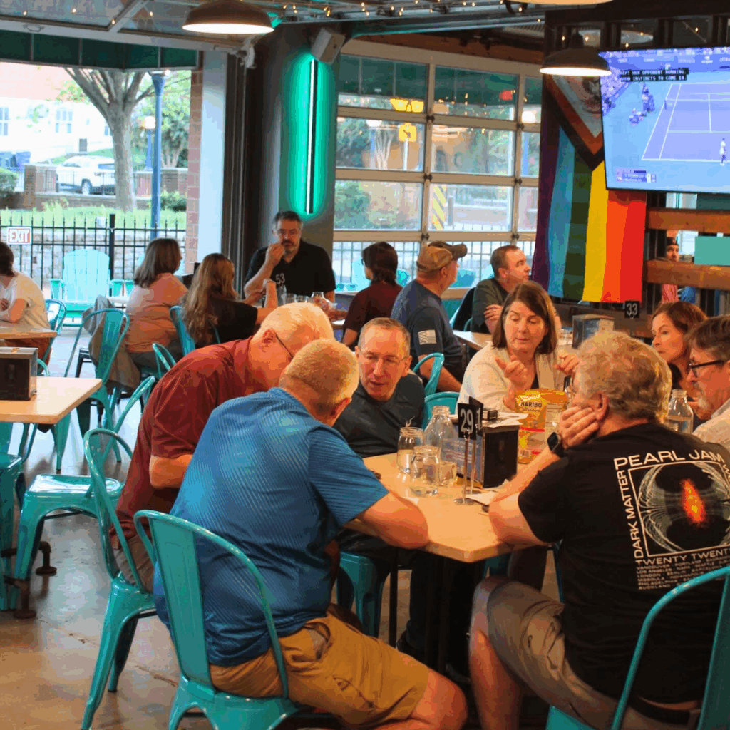 Lots of people enjoying a fun board game night at Frederick Social in Frederick, MD