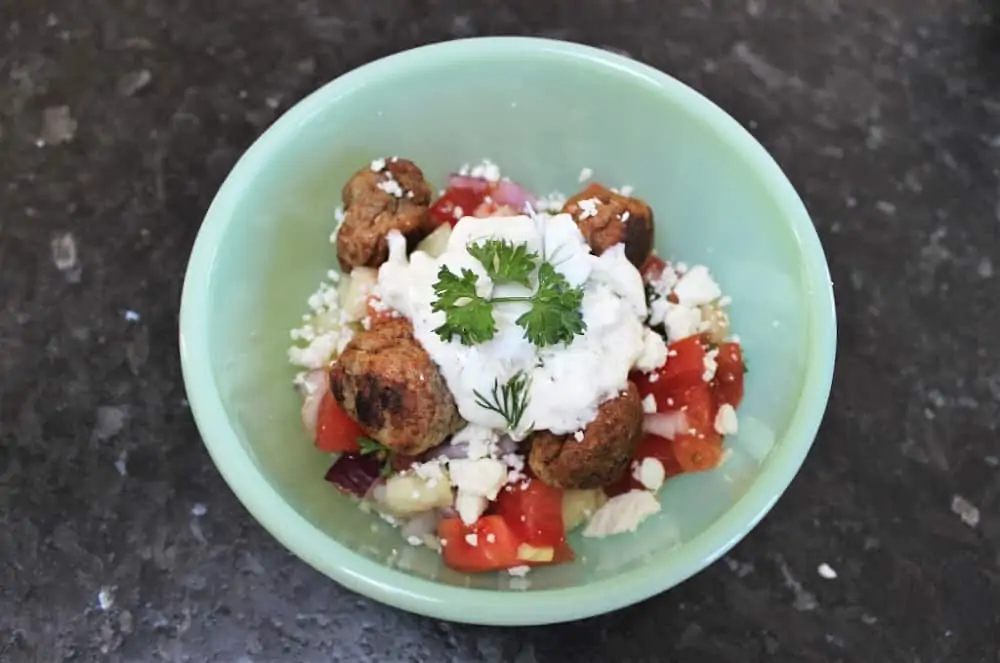 Easy Greek Tzatziki Bowl with Meatballs & Couscous