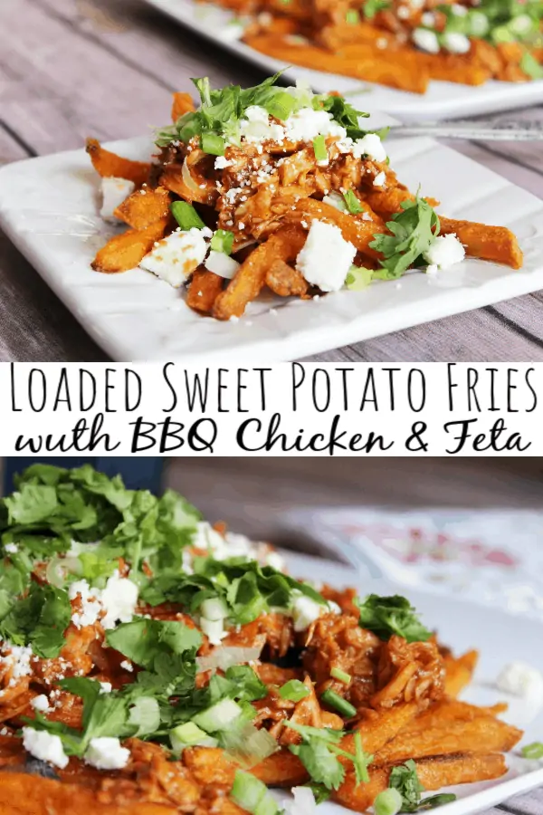 Loaded Sweet Potato Fries with Shredded BBQ Chicken