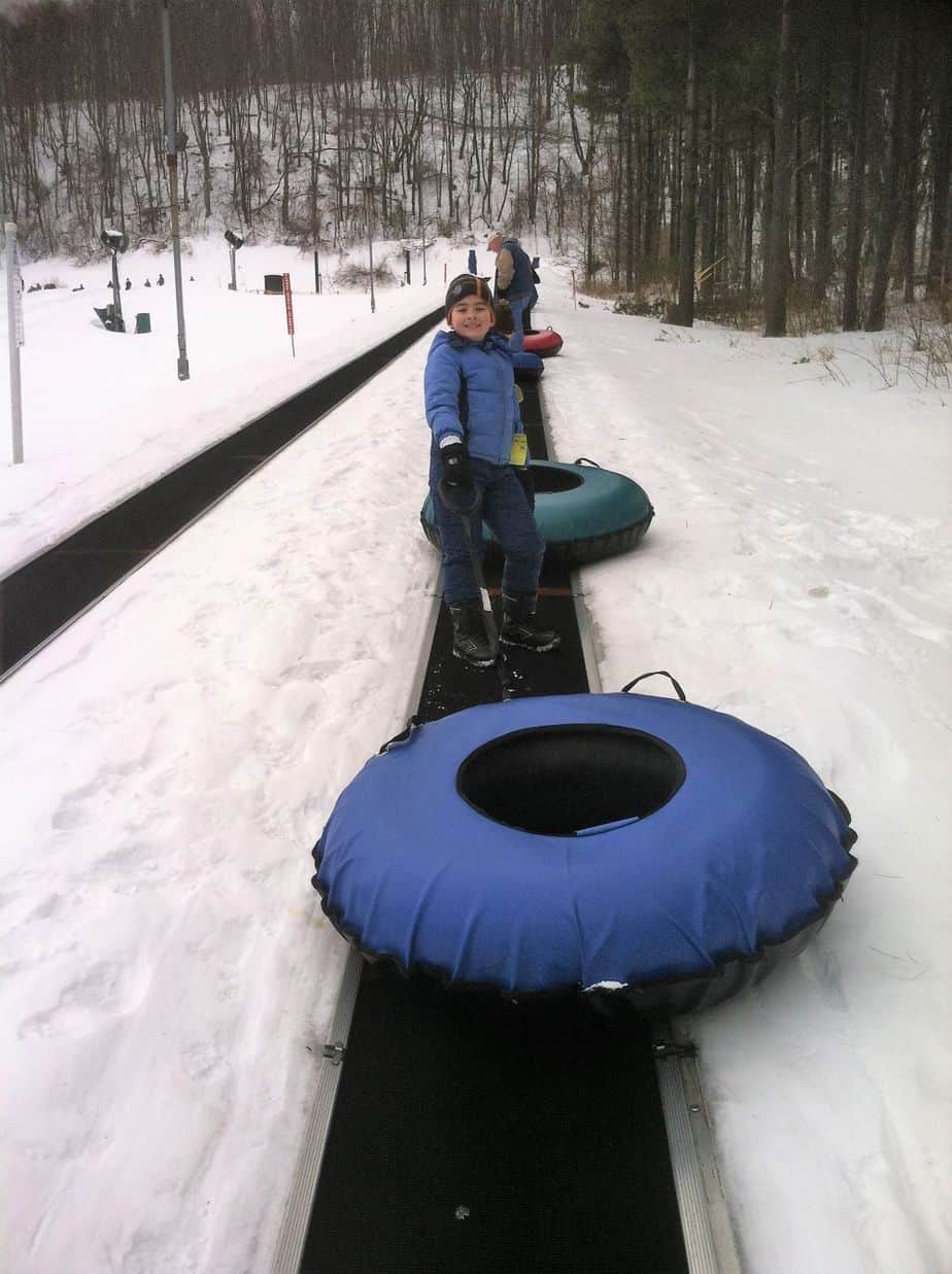 The moving walkway taking you up the tubing hill at Wisp