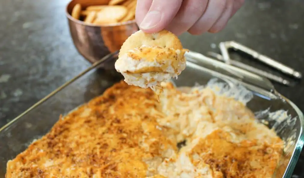 Hot Crab Dip on a Ritz Cracker