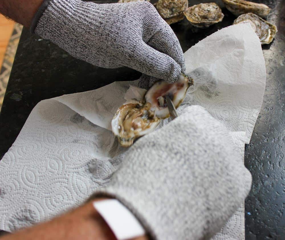 Shucking oysters for baked oyster recipe