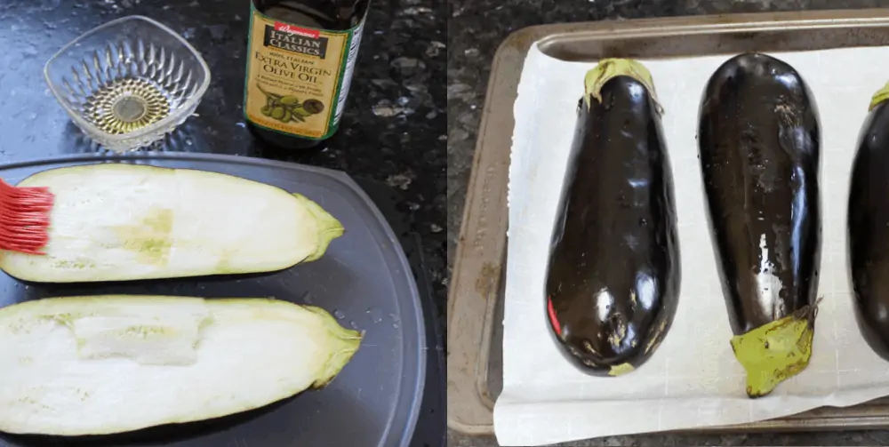 Brush eggplant with olive oil