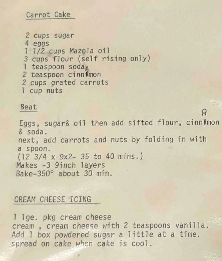 Carmen's Carrot Cake Recipe