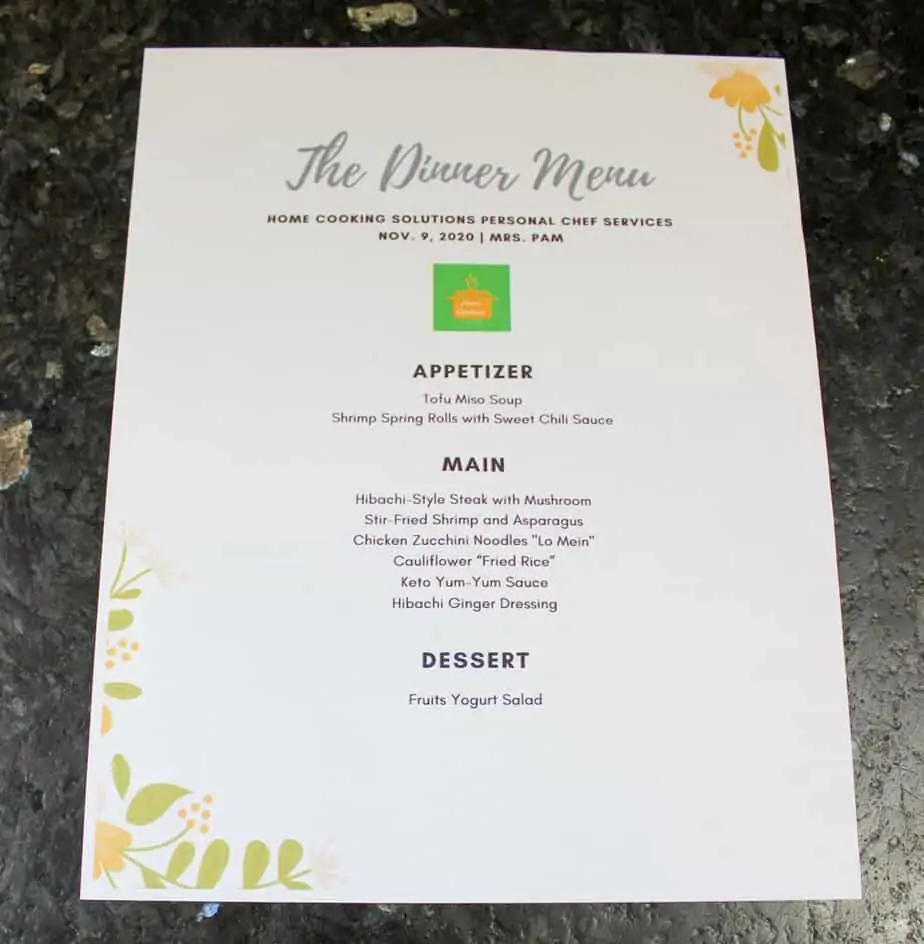 Our dinner menu