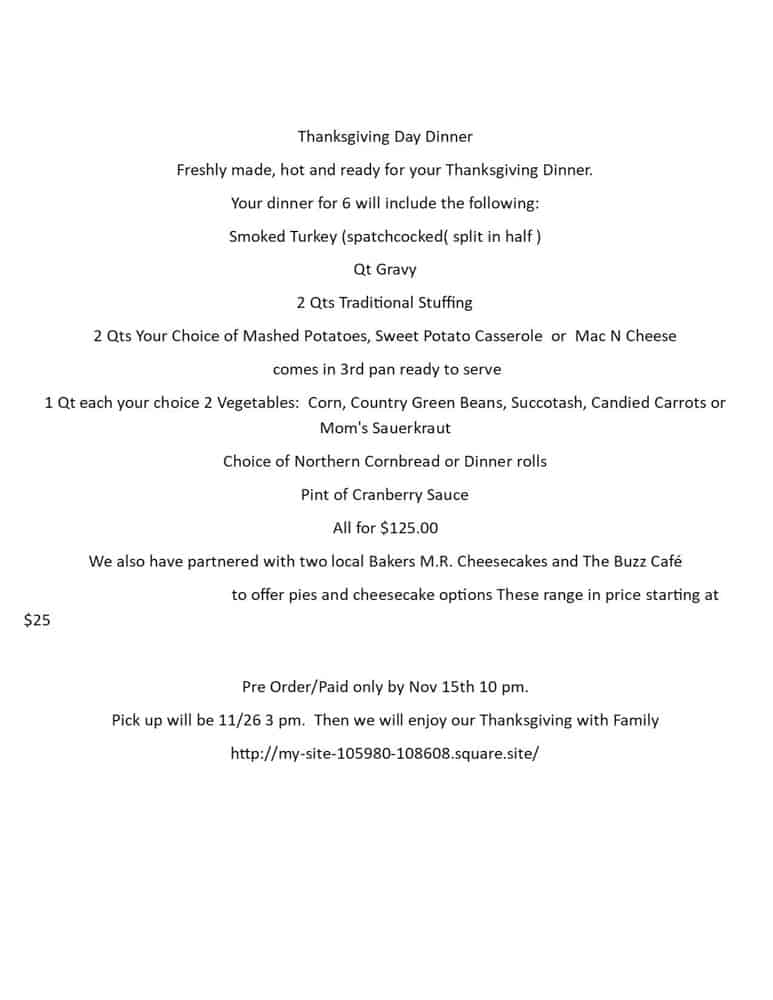 Thanksgiving Dinner To Go in Frederick Md & Nearby