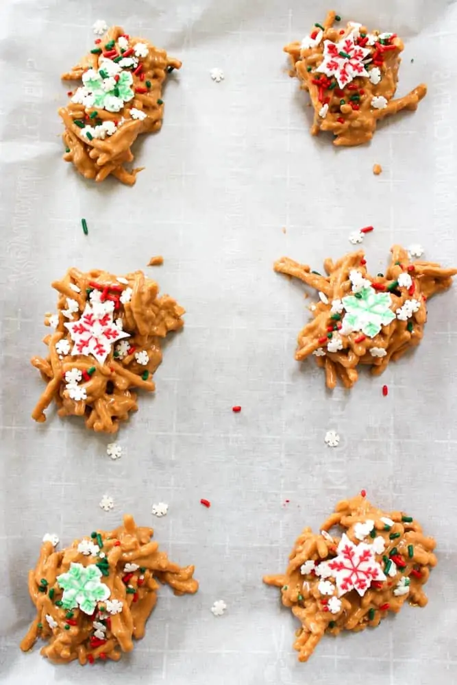 Drop No Bake Chow Mein Noodle Cookies onto cookie sheet