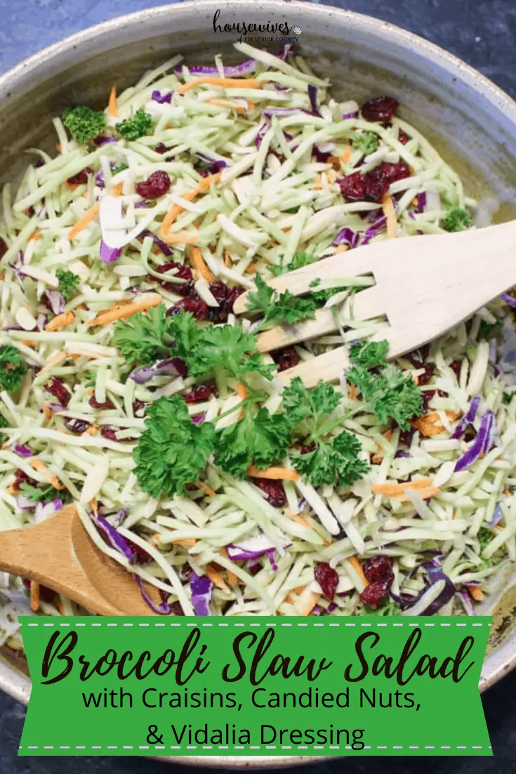 Easy Broccoli Slaw Salad with Craisins, Candied Nuts, & Vidalia Dressing