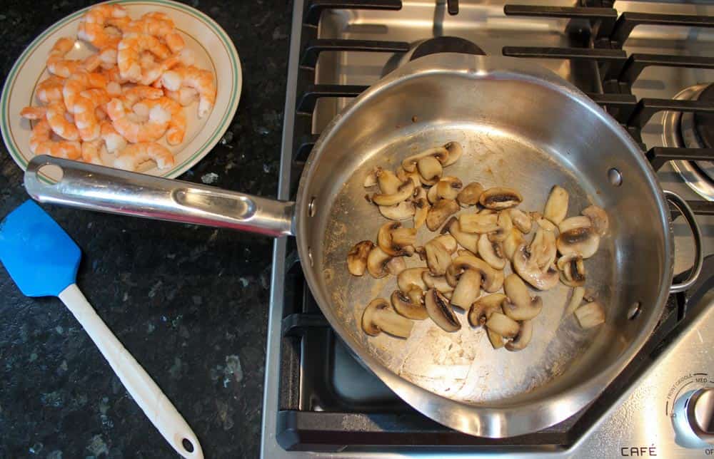 Cook shrimp and mushrooms