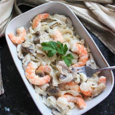 Low Carb Shrimp Alfredo Fettuccine with Shirataki Noodles
