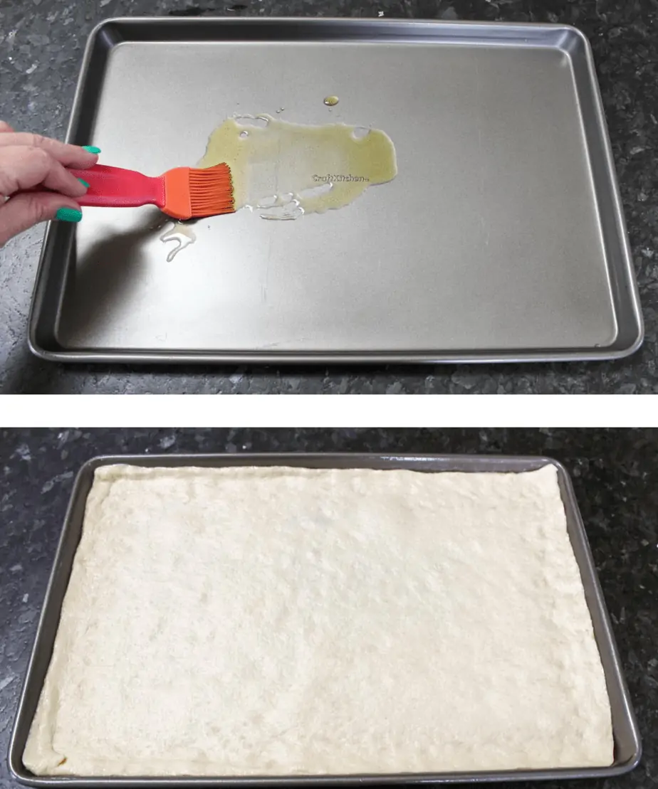 Spread dough onto baking sheet or pizza pan