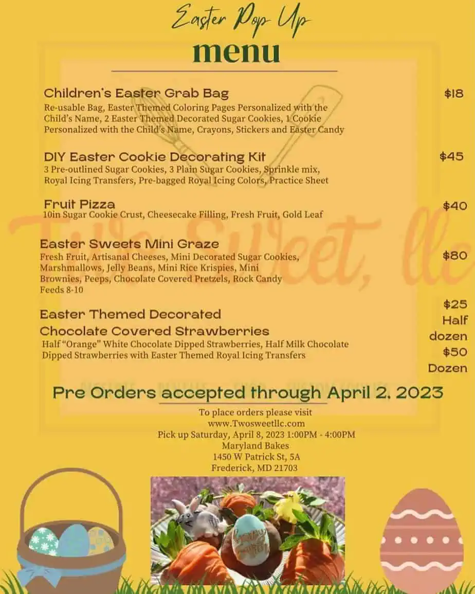 Two Sweet LLC Easter Dinner in Frederick Md