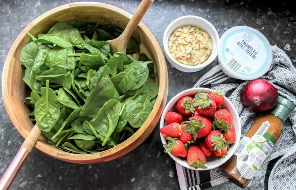 Strawberry Goat Cheese Salad with Spinach & Balsamic Dressing