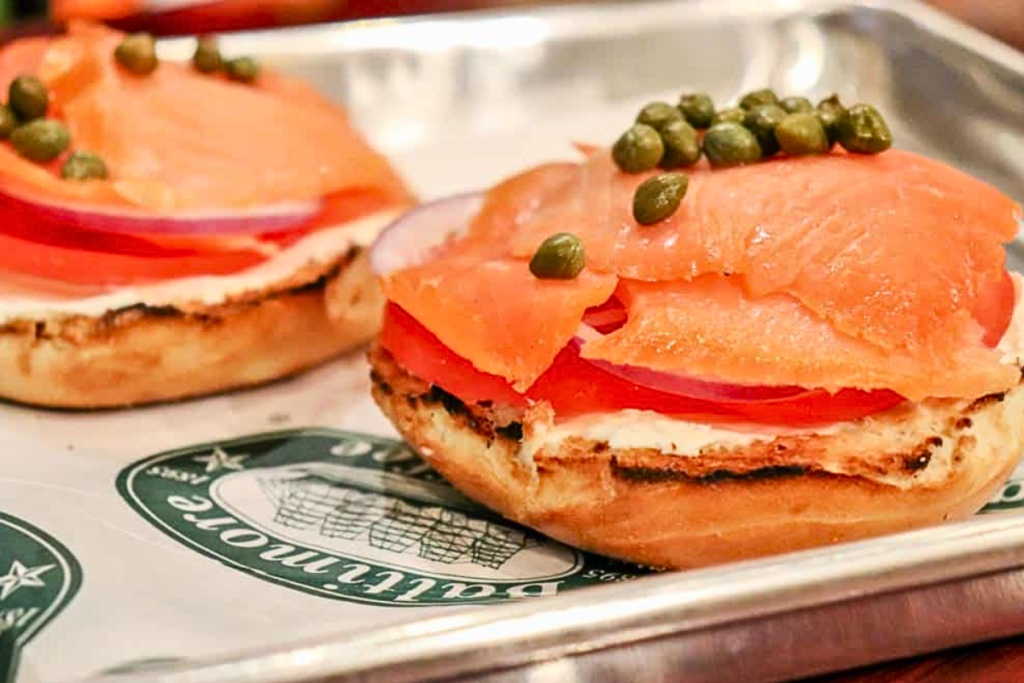 Lox bagel with cream cheese at The Baltimore Coffee & Tea Co. in Frederick, MD