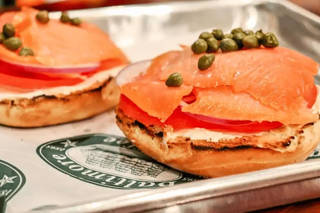 Lox bagel with cream cheese at The Baltimore Coffee & Tea Co. in Frederick, MD