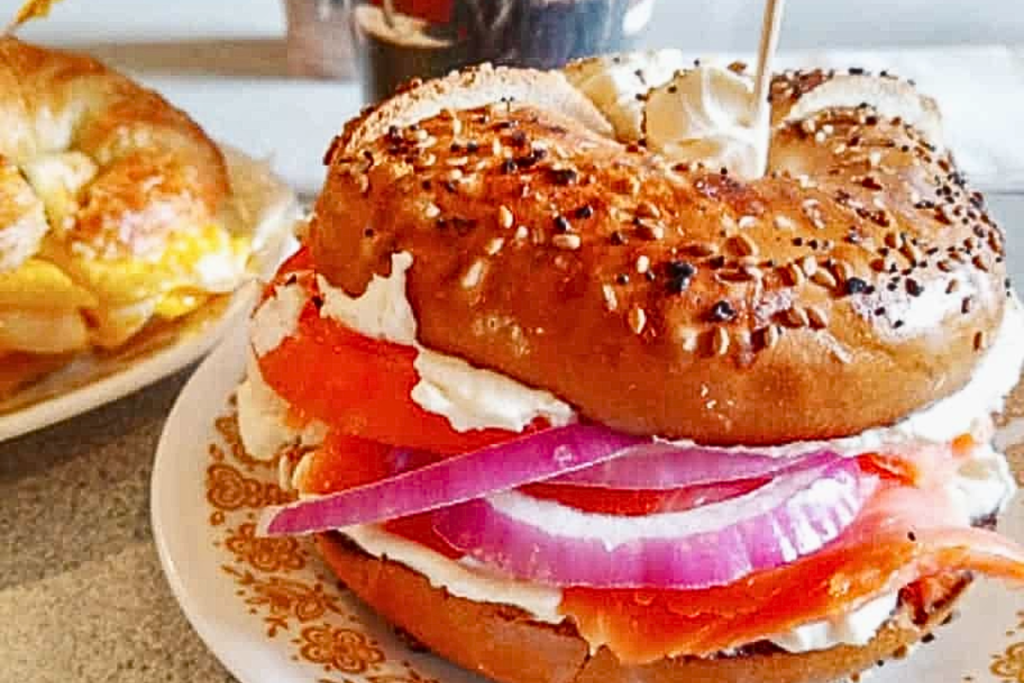 Fresh bagel sandwich from Beans & Bagels in downtown Frederick, MD