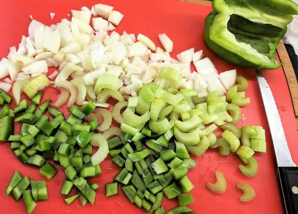 Chop onions and peppers