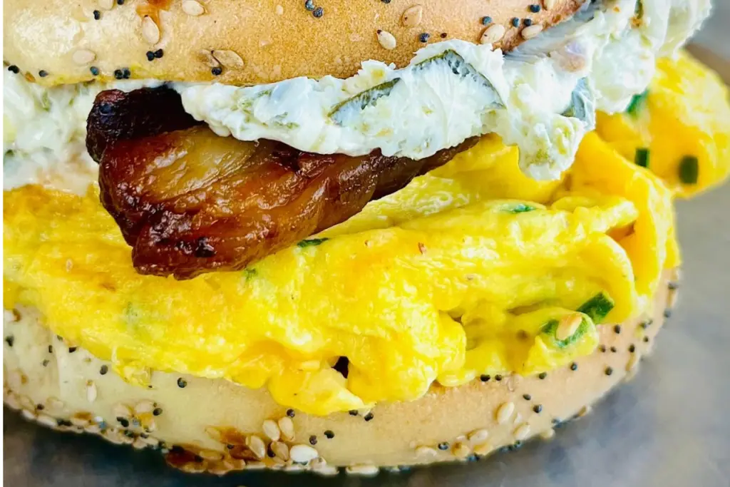 Creative breakfast sandwich from Pumpernickel + Rye in Urbana, MD