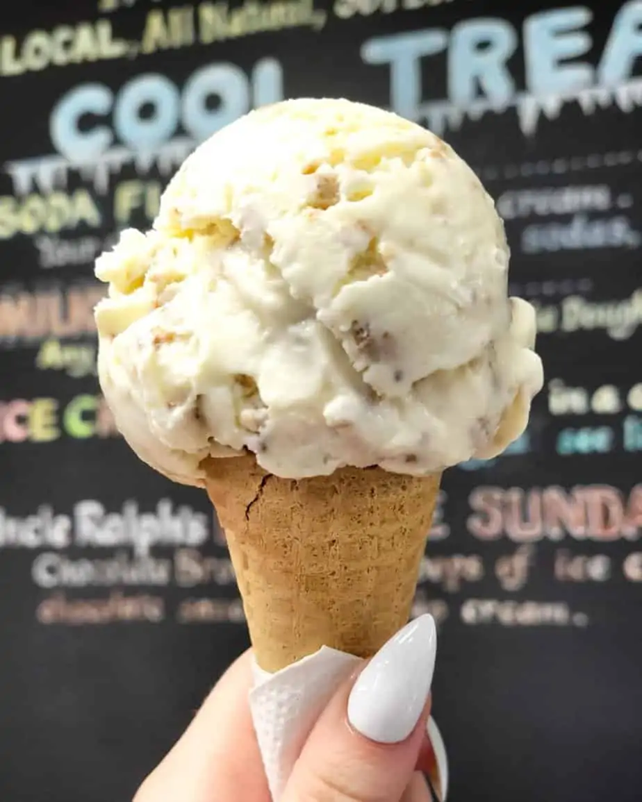 A single-scoop of ice-cream in a cone from North Market Pop Shop. 