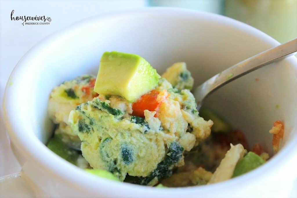 Scrambled Eggs in a Mug Recipe with Fresh Spinach & Avocado