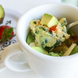 Scrambled Eggs in a Mug Recipe with Fresh Spinach & Avocado