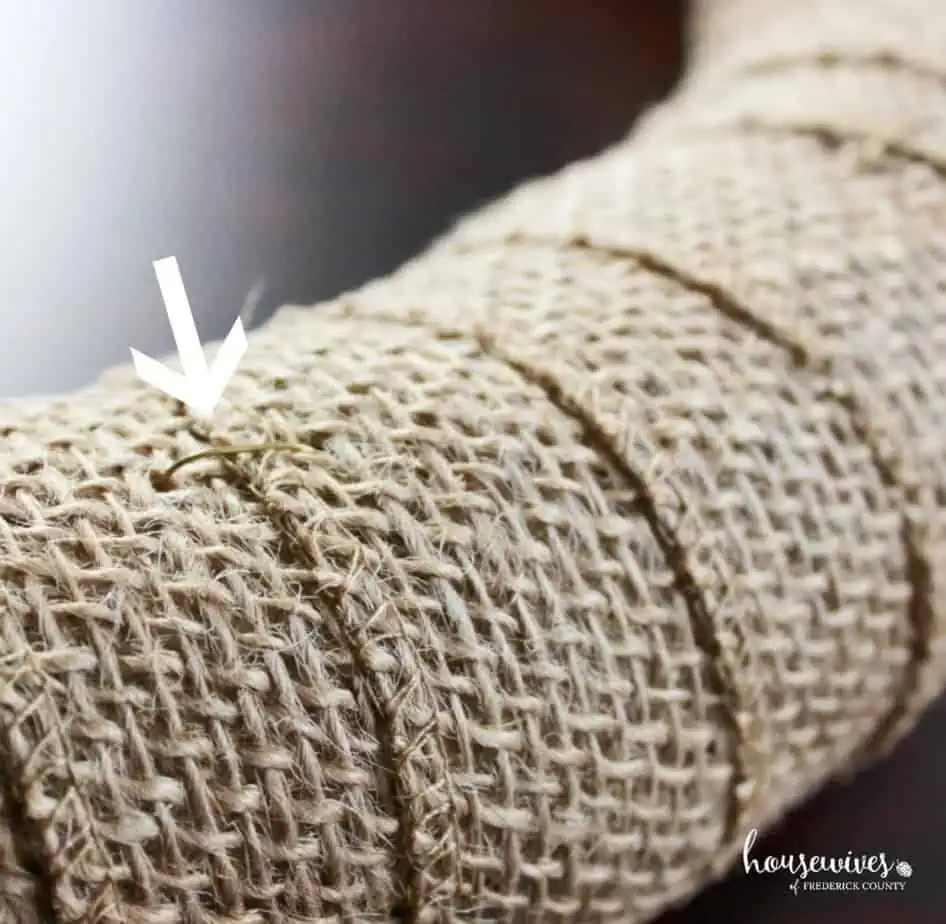 Attaching burlap ribbon using u pins