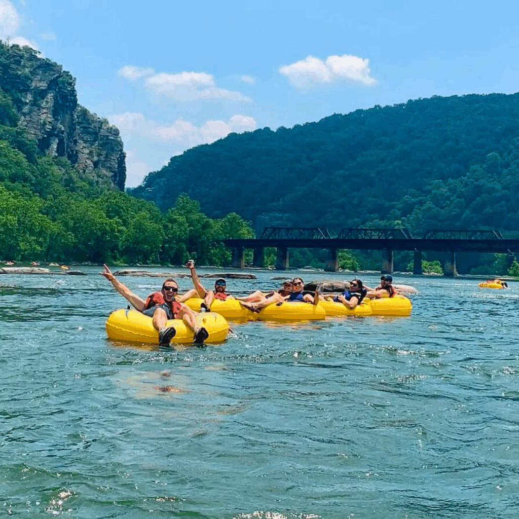 Tubers enjoying the Shenandoah River at Harpers Ferry WV