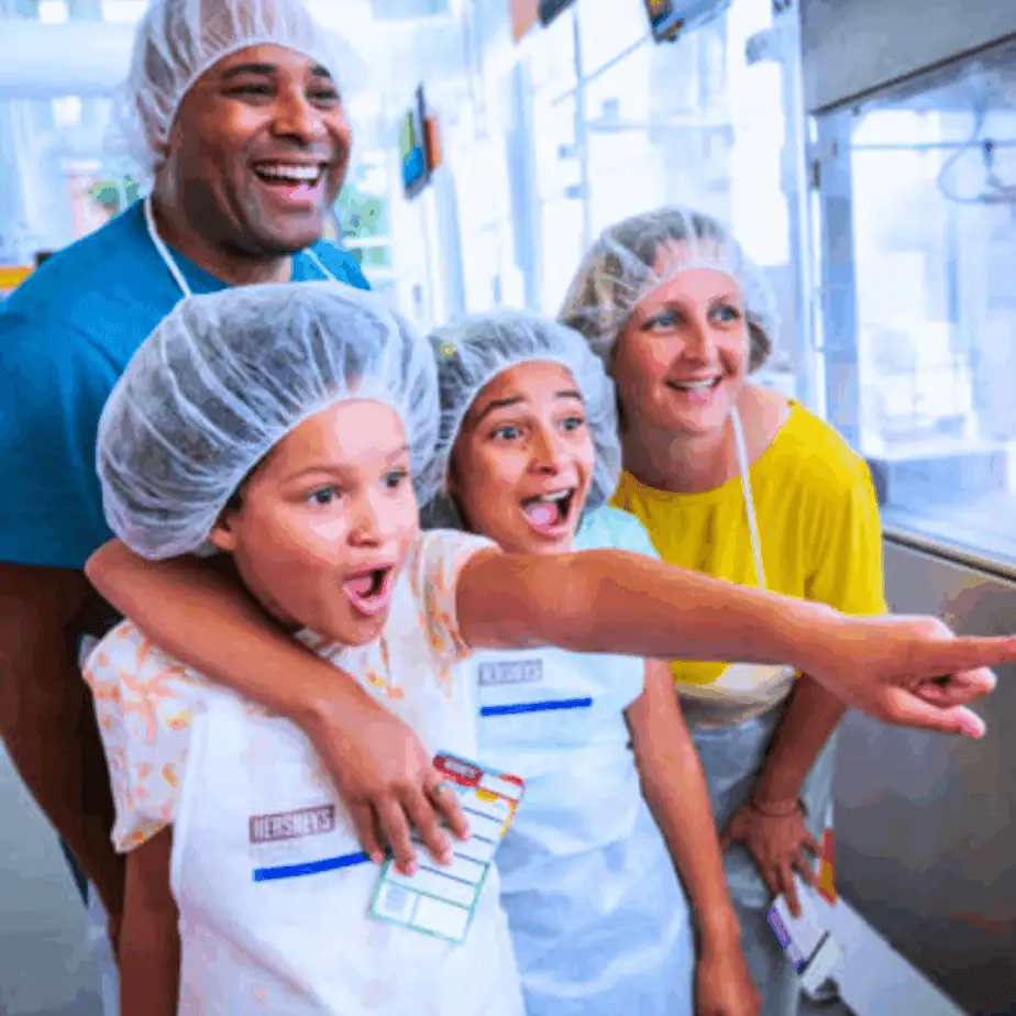 Family enjoying chocolate factory in Hershey, PA