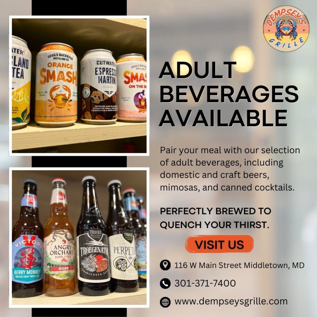 Dempsey's Grille Happy Hour Specials - beer, wine, burgers, crab fries