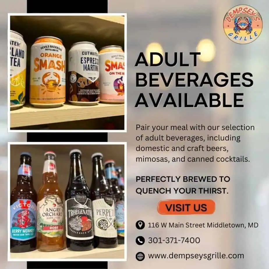 Dempsey's Grille Happy Hour Specials - beer, wine, burgers, crab fries
