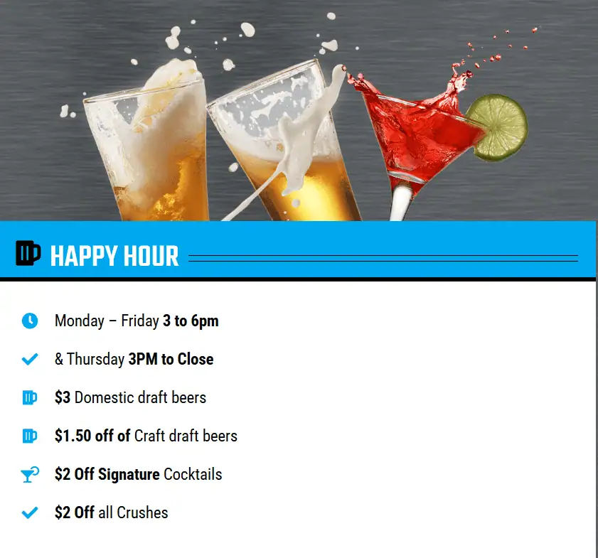 Fourth Dimension Fun Center Happy Hour Specials - draft beers, cocktails, crushes
