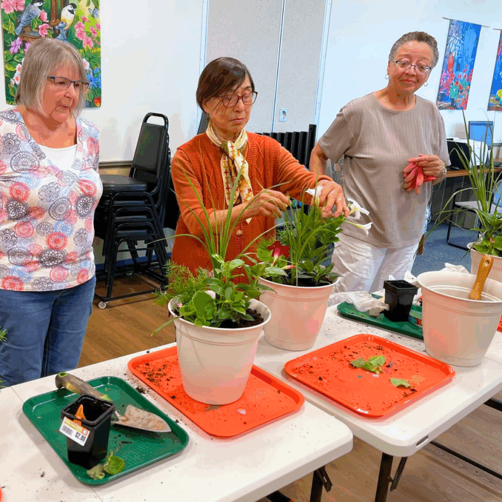 Seniors participating in a plant class at a Frederick County Senior Center