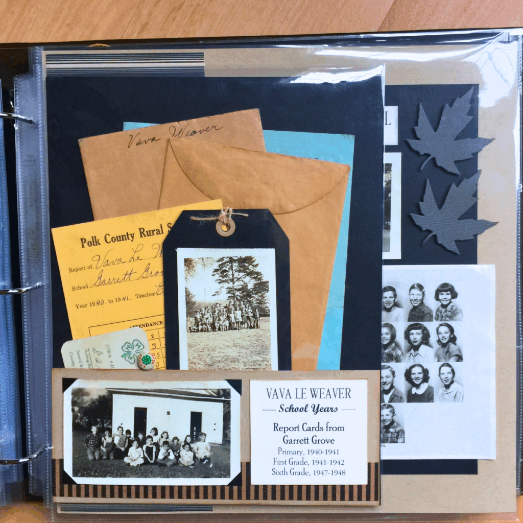 Adult daughter and aging parent creating a family memory book