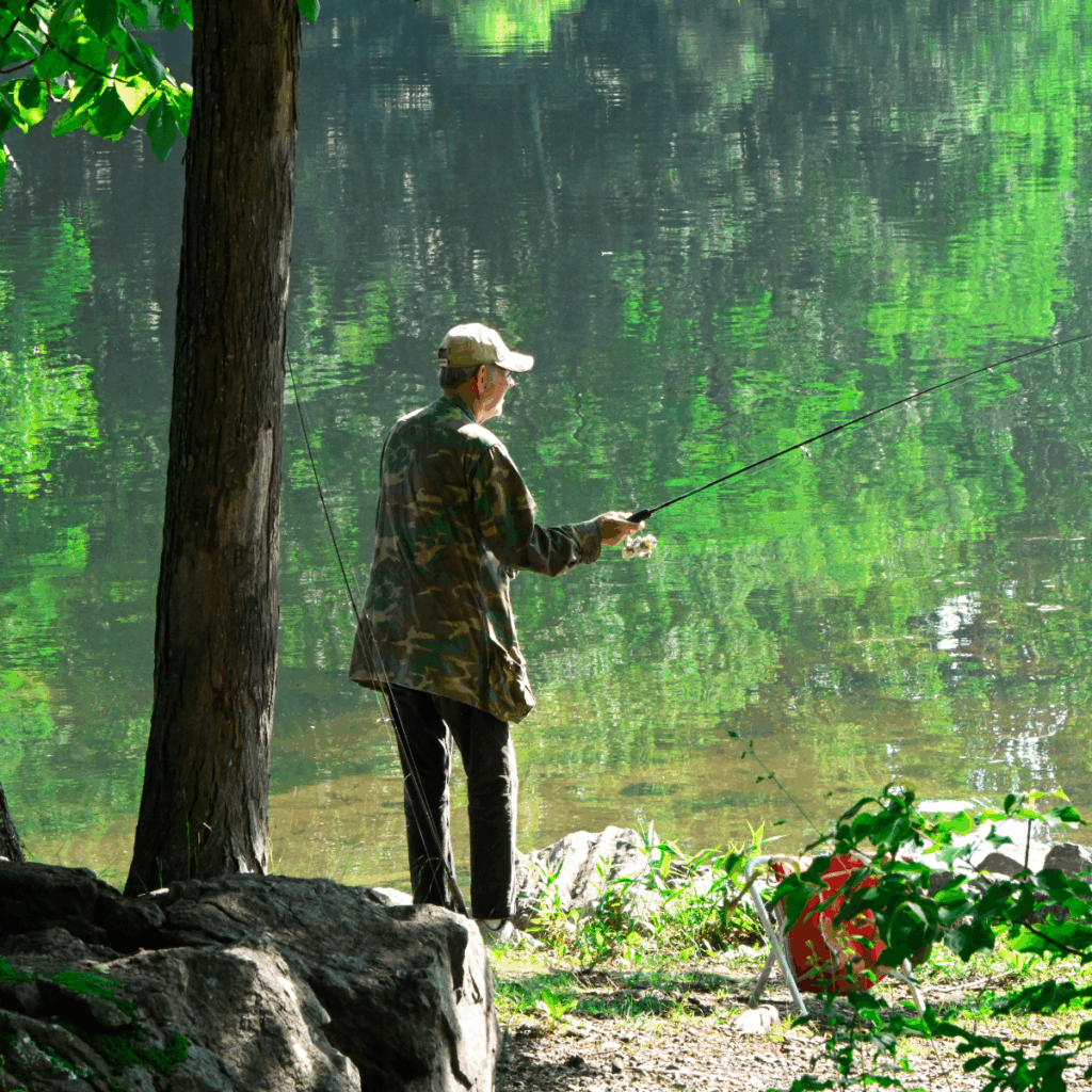 Cunningham Falls State Park man fishing in Hunting Creek Lake