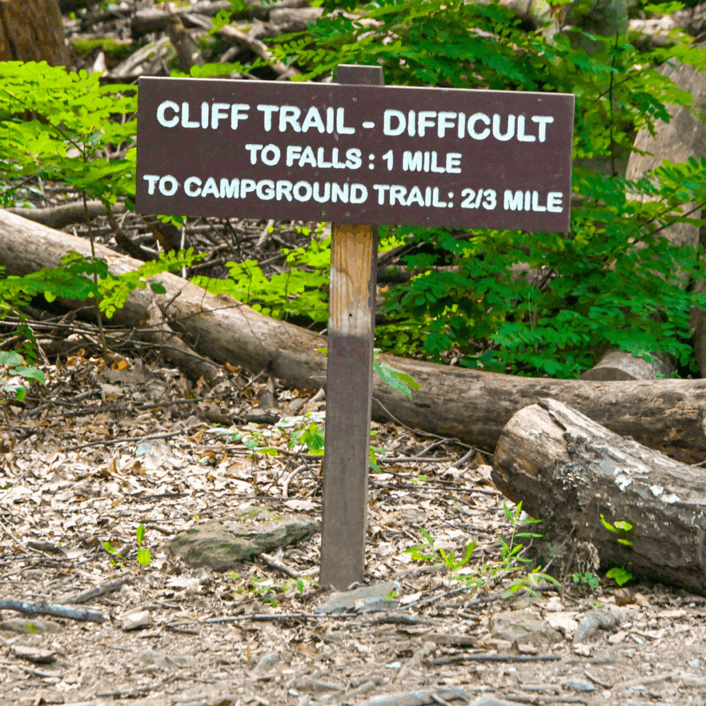 Cliff Trail hiking trail sign at Cunningham Falls State Park